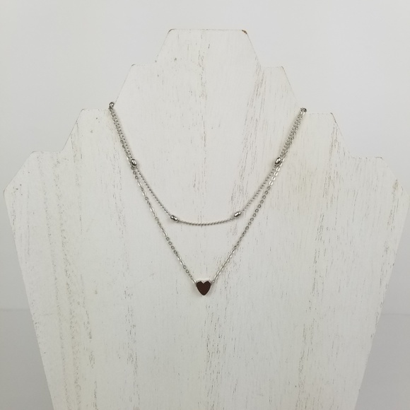 Double Chain Silver Heart Necklace - Picture 2 of 6